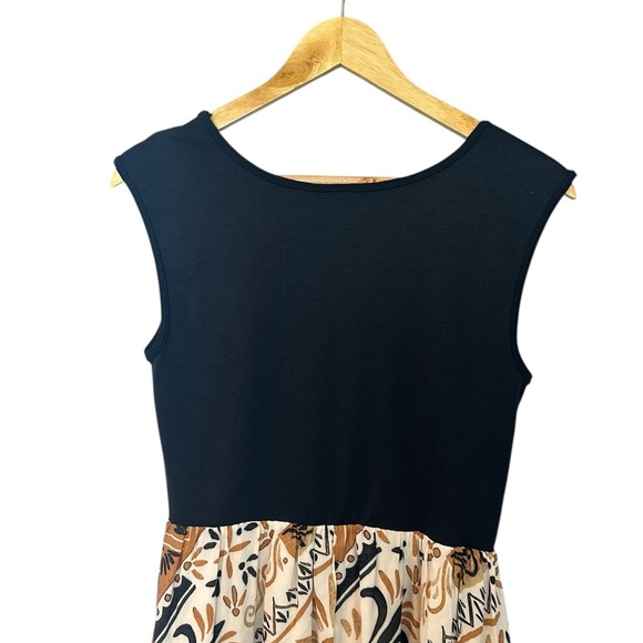 Anthropologie Sleeveless Printed Twofer Maxi Dress Black Brown Size Small Petite - Picture 8 of 9